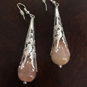 Silver drop earrings with rose pink detail